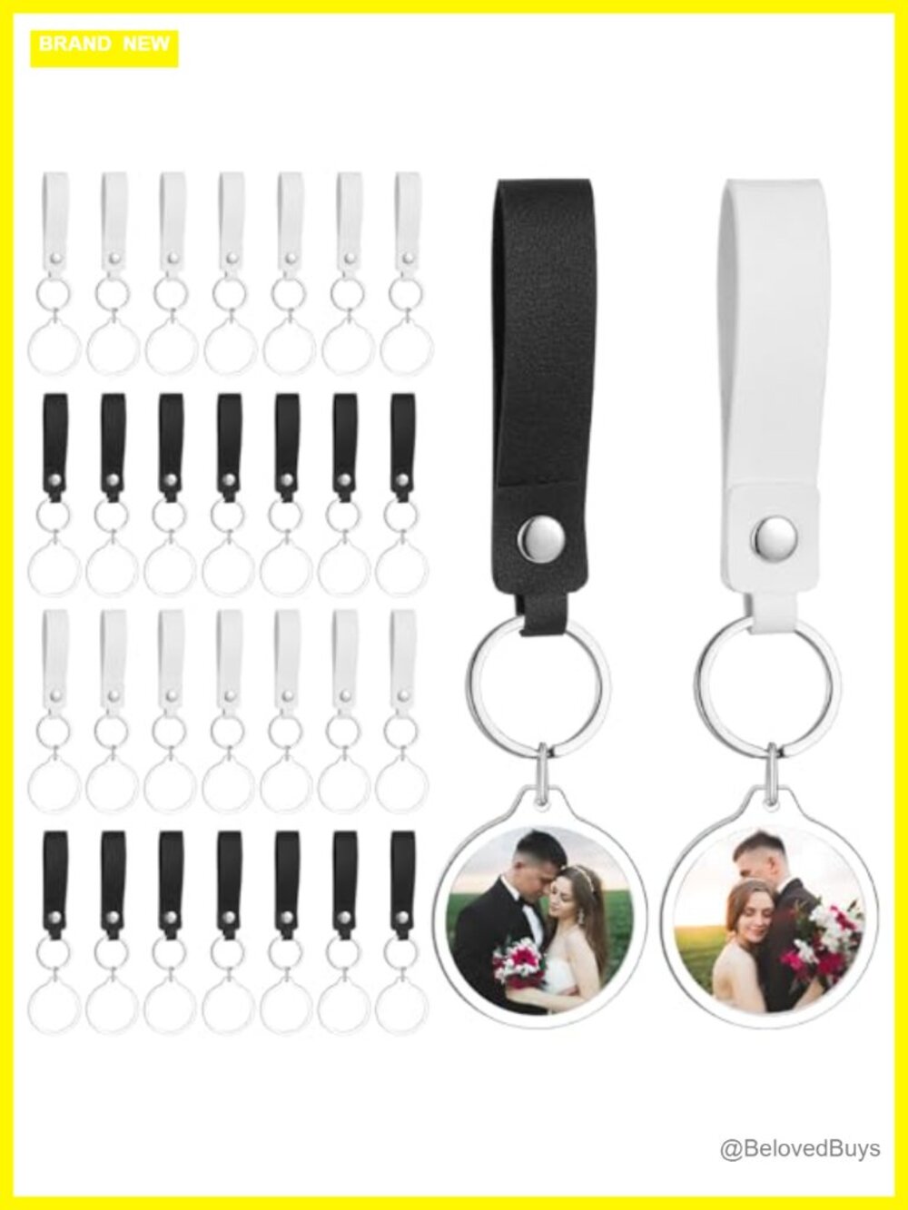 PU Leather Acrylic Photo Keychain DIY Double-Sided Reversible